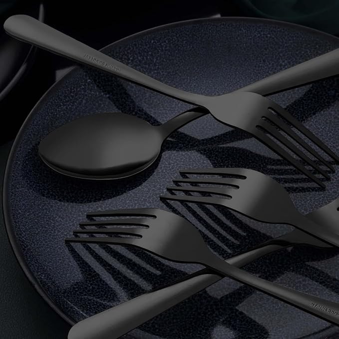 Unokit 24-Piece Stainless Steel Dinner Forks Silverware - 8 Inch Silver Dinner Forks Set of 24, Forks Set, Flatware Forks for Home, Kitchen or Restaurant, Mirror Polished, Dishwasher Safe, Black