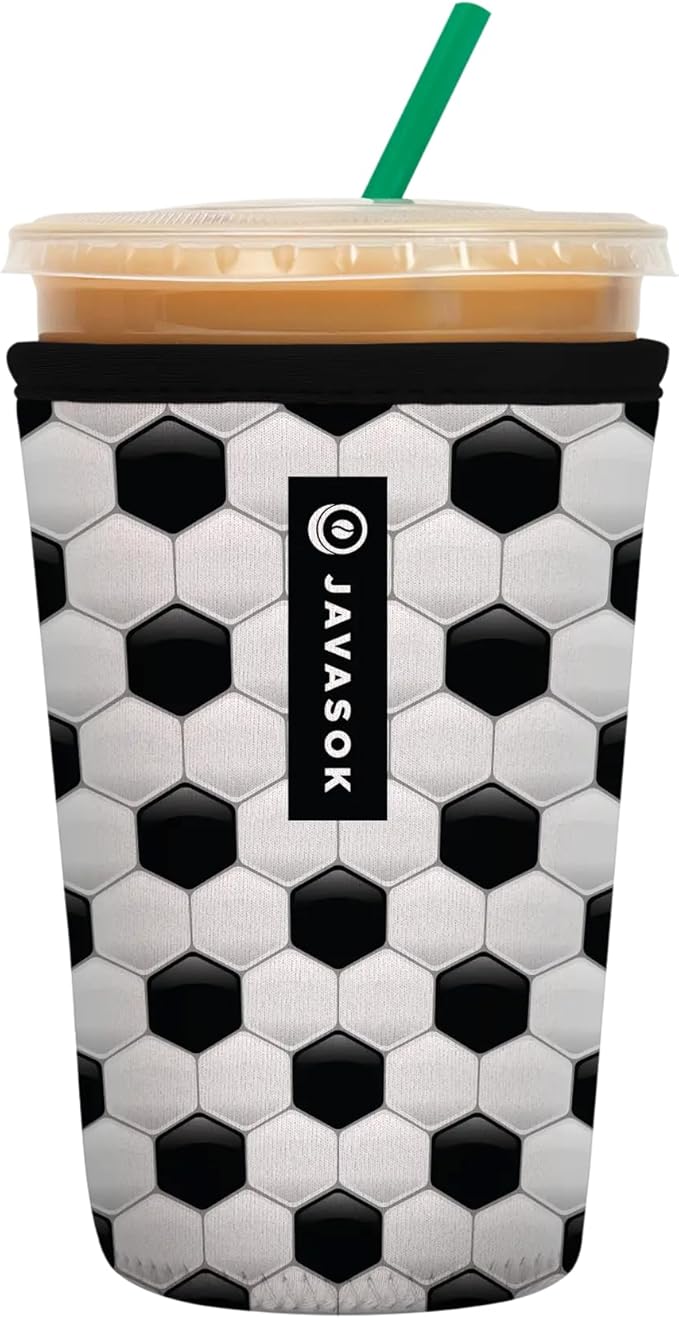 Sok It JavaSok Iced Coffee & Cold Soda Insulated Neoprene Cup Sleeve (Soccer, Medium: 22-28oz)