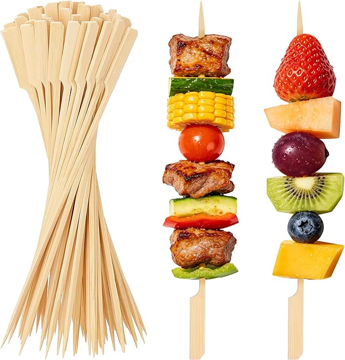 200PCS Bamboo Skewers for Appetizers, 10 IN Long Fancy Toothpicks for Appetizers Cocktail Picks, Flat Paddle Wooden Skewers Food Sticks for Fruit Kabobs Charcuterie BBQ Grilling Party Supplies