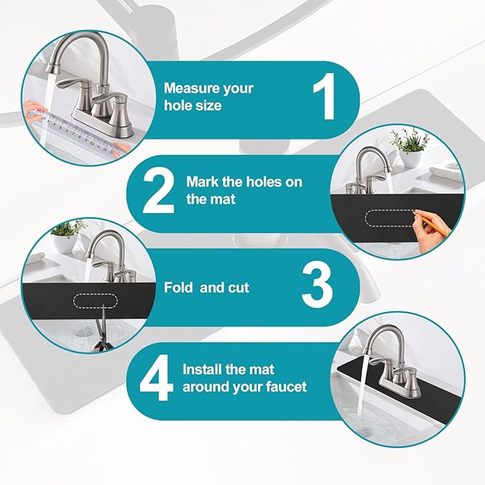 Customizable Faucet Mat for Kitchen Sink: 29"L x 5.5"W Quick Drying Kitchen Sink Mat & Bathroom Counter Protector - Cut to Fit with 2 or 3 Hole Faucet Design - Extra Long Absorbent Splash Guard