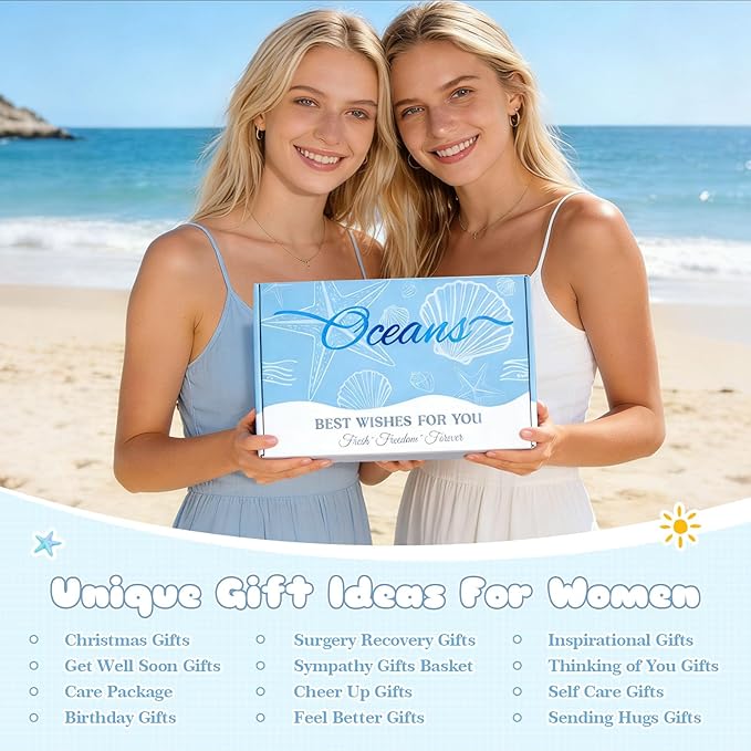 Ocean Gift Baskets for Women, Blue Self Care Spa Gift Set with 40oz Tumbler, Birthday Gift for Women Her Mom Wife Friend, Get Well Soon Gifts, Relaxation Gift Care Package for Women