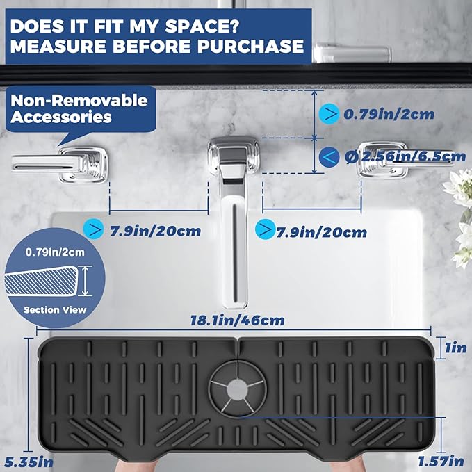 18" Kitchen Sink Faucet Splash Guard Plus Size Silicone Sink Faucet Drying Mat Faucet Handle Drip Catcher Tray Dish Sponge Holder Kitchen Sink Accessories Protector Home Organization Gadgets Organizer
