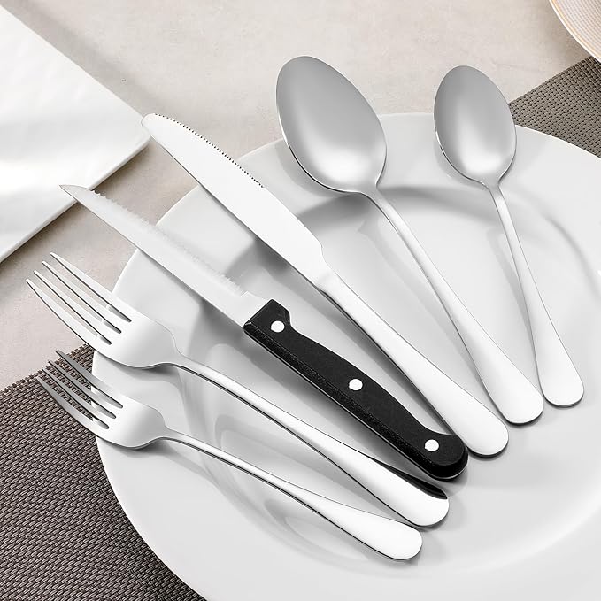 Steak Knives Set of 8, Sharp Triple Rivet Steak Knife Sets, High-Carbon Stainless Steel Serrated Blades, Ergonomic Handles Serrated Steak Knives, Dinner Knife for Kitchen Restaurant, Dishwasher Safe