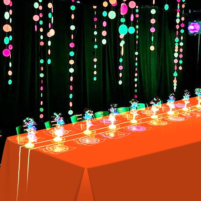 3 Pack Neon Table Cloths Party Decorations, Pink Orange Yellow Glow in The Dark Plastic Tablecloth, Disposable Rainbow Table Cover for Glow in Dark Neon Party Supplies Decorations, 54x108”