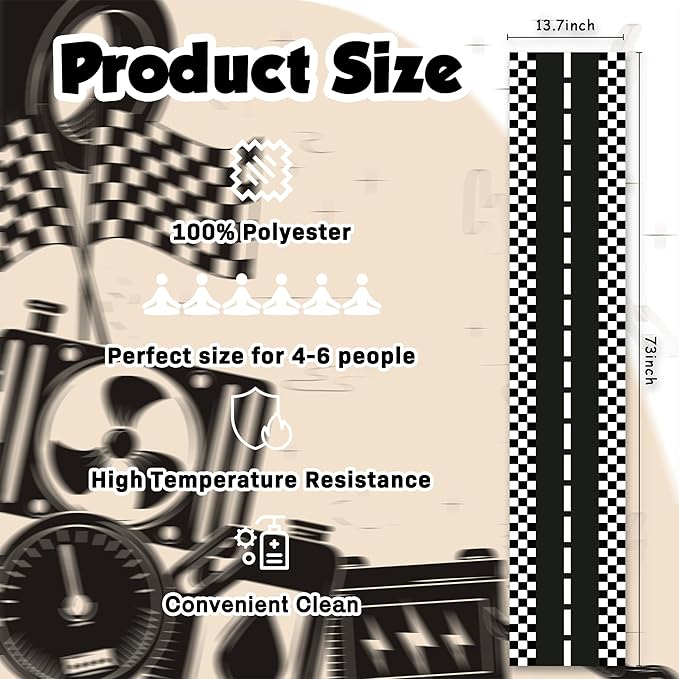 Race Car Birthday Party Decorations - Racing Car Road Table Runner | Black and White Checkered Table Cloth Decor for Kids Boys Cars Theme Two Fast Birthday Party Favors Supplies Decorations