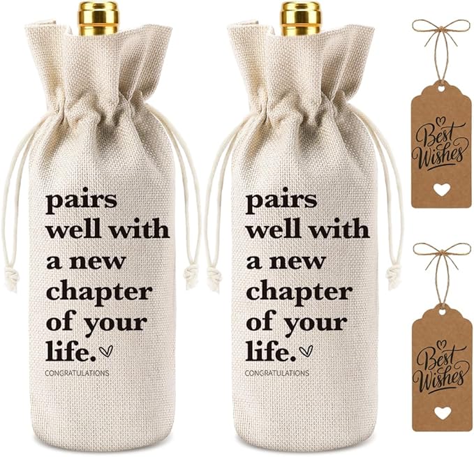 2Pc Funny New Chapter Wine Bag New Beginnings Gifts for Women Men Farewell Gifts for Friends Going Away Gifts for Coworkers Women Men Moving Away Gifts for Friends New Teacher Gifts