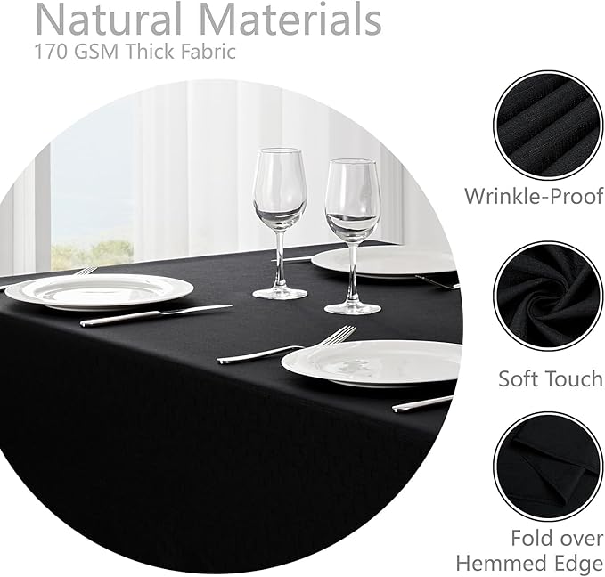 Veblandy Rectangle Tablecloth Waterproof 52x70 inch Linen Textured Table Cloth Stain and Wrinkle Resistant Washable, Decorative Fabric Table Cover for Dining, Party and Camping, Black