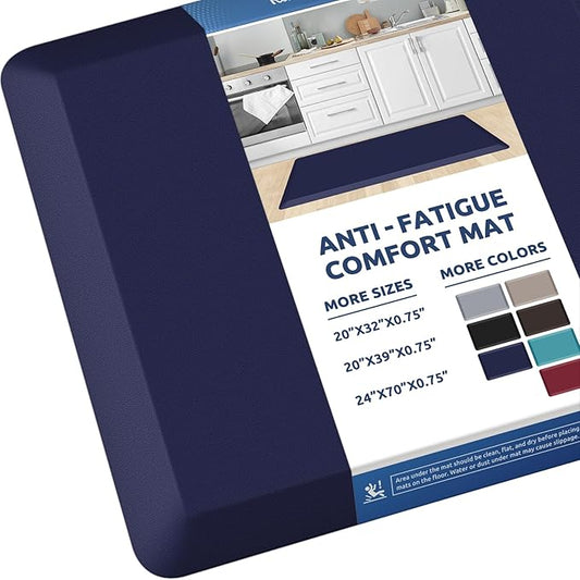 KitchenClouds Kitchen Mat Cushioned Anti Fatigue Rug 20"x39" Water Resistant, Non Slip, Standing and Comfort Desk/Floor Mats for House Sink Office (Blue)