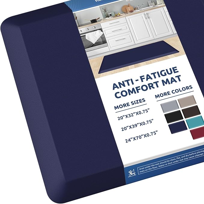 KitchenClouds Kitchen Mat Cushioned Anti Fatigue Rug 24"x70" Water Resistant, Non Slip, Standing and Comfort Desk/Floor Mats for House Sink Office (Blue)