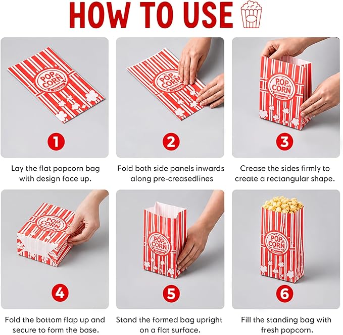 Paper Popcorn Bags,120 Pack 1oz Popcorn Bags Individual Servings, Popcorn Bag Bulk for Popcorn Machine,Movie Nights Pop Corn Bags