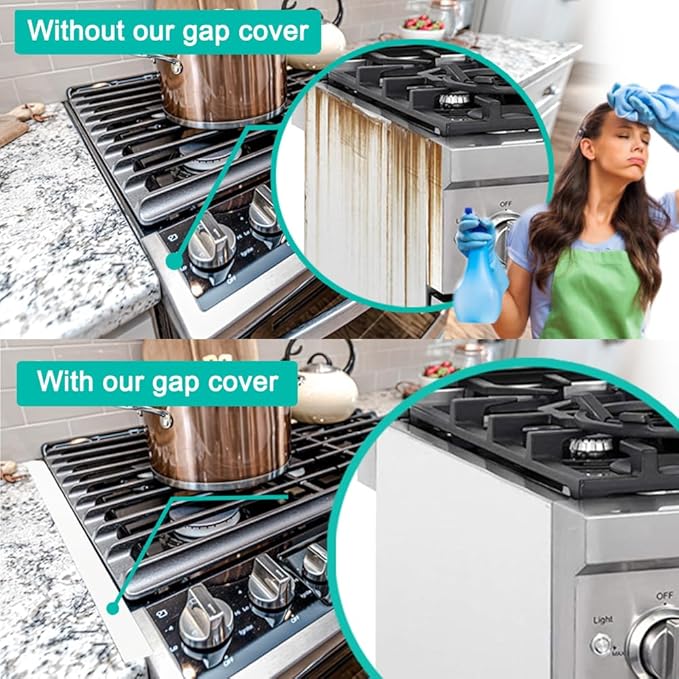 Stove Counter Gap Cover, Kitchen Silicone Oven Gap Filler – 25 Inches Countertop Strips Gap Guard, Easy to Clean (White)