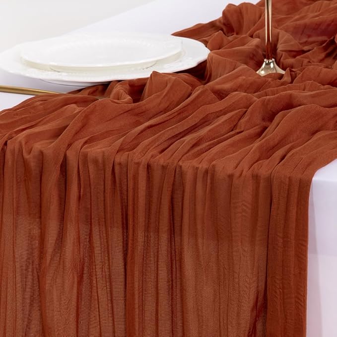 Socomi 15pcs Terracotta Summer Cheesecloth Table Runner Boho Rustic Gauze 120 inch 10FT Cheese Cloth Sheer Runner for Wedding Party Baby Shower Birthday Home Decor Holiday Decorations