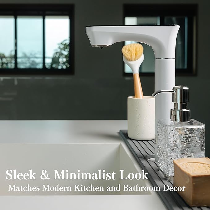 Stone Faucet Mat for Kitchen Sink, Quick Drying Mats, Water Absorbing Guard & Sink Protectors, Diatomite Bathroom Counter Tray, Kitchen Decor Home Accessories - Dark Grey, Large, 23.6''x4''