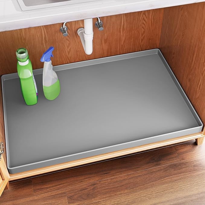 FLATO Waterproof Under Sink Mat 37" x 22" Shelf Liner for Kitchen and Bathroom, Cabinet Protector, Organizers and Storage, Flexible Silicone Drip Tray