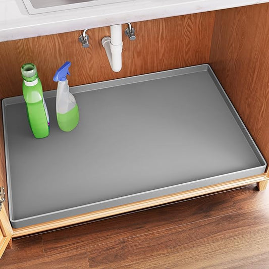 FLATO Waterproof Under Sink Mat 31" x 22" Shelf Liner for Kitchen and Bathroom, Cabinet Protector, Organizers and Storage, Flexible Silicone Drip Tray