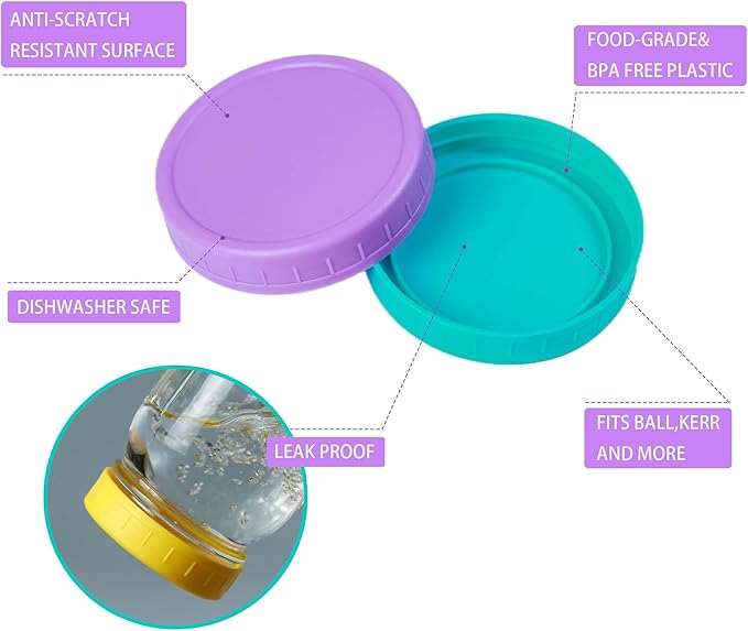 Bedgeta 9 Regular Mouth Mason Jar Lids with Silicone Ring,Thickened Leak-proof Lids Fit Ball,Kerr and More, 9 Blue-green, 70mm(Blue-green)