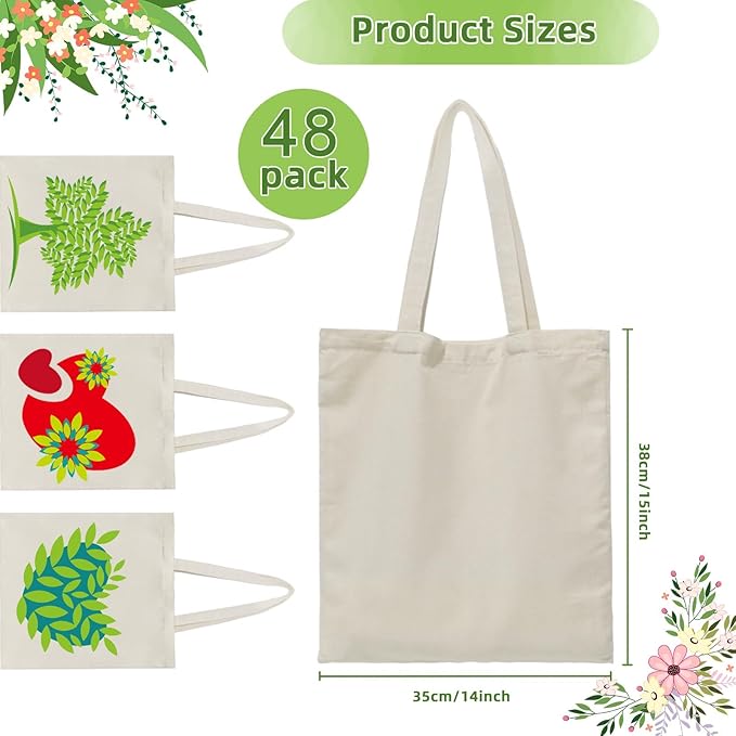 HECTOLIFE 6 I 12 I 24 I 48 Pack Canvas Tote Bags,Reusable Blank Canvas for Shopping Bags,Grocery Bags,DIY Gift Bags