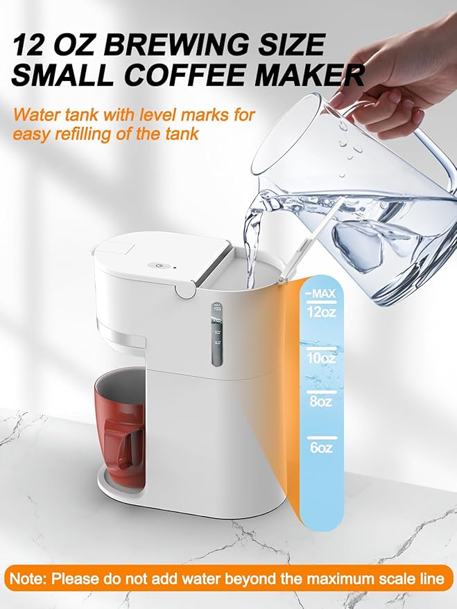 Single Serve Coffee Maker for K-Cup and Grounds, Fast Brew, 6-12 oz Brew Sizes Single Cup Coffee Maker Fits 5.5" Mugs, One-Button Small Coffee Maker, Descaling Reminder,White,9.45 Inches
