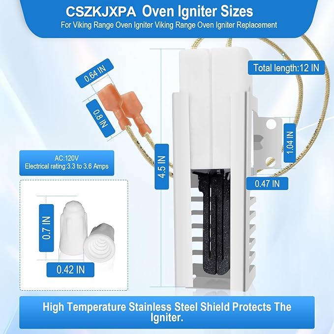 PB040001 Igniter-Gas Oven Igniter, for Viking Range Oven Igniter, for Viking Igniter Part Numbers: AP5315579 065650-000 SGR4001 792263 etc. with Ceramic Nuts.