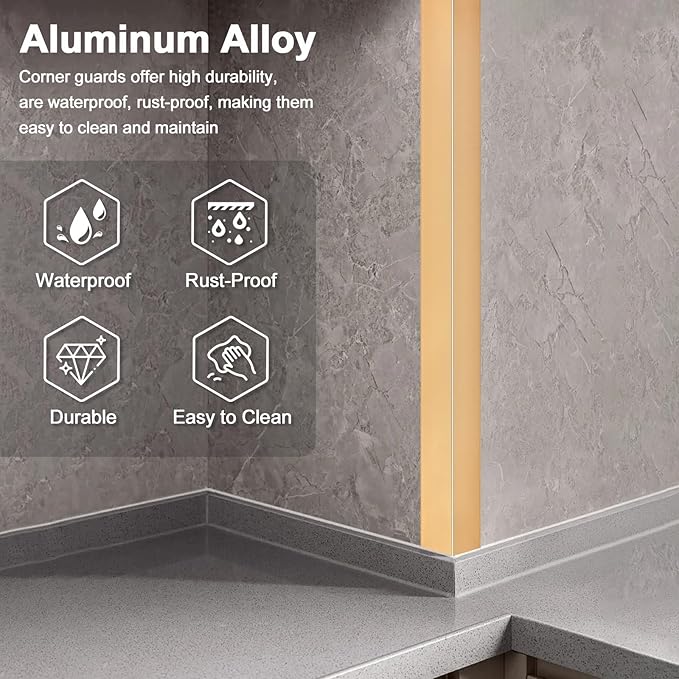 10PCS 48" Metal Corner Protectors, Aluminum Self Adhesive Corner Guards, Metal Wall Edge Protector Strip, Furniture Corner Protectors, Wall Cabinet Baseboard Decoration 48" x 2" (Golden)