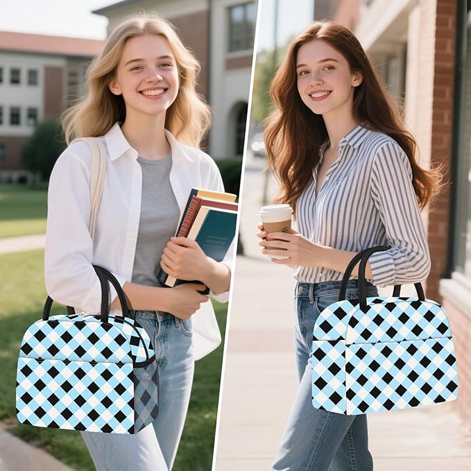 KUBYA Lunch Bag Lunch Box for Women Adult Men Insulated Quilted Reusable Large Lunch Tote Bag Leakproof Simple Cooler Bag for Work Office Picnic Beach or Travel