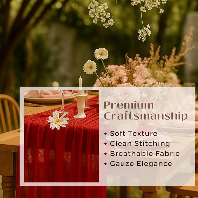 3 Pack 10FT Red Cheesecloth Table Runner 120 Inch Rustic Boho Gauze Cheese Cloth Table Runner for Wedding Baby Shower Bridal Shower Birthday Party Home Decorations