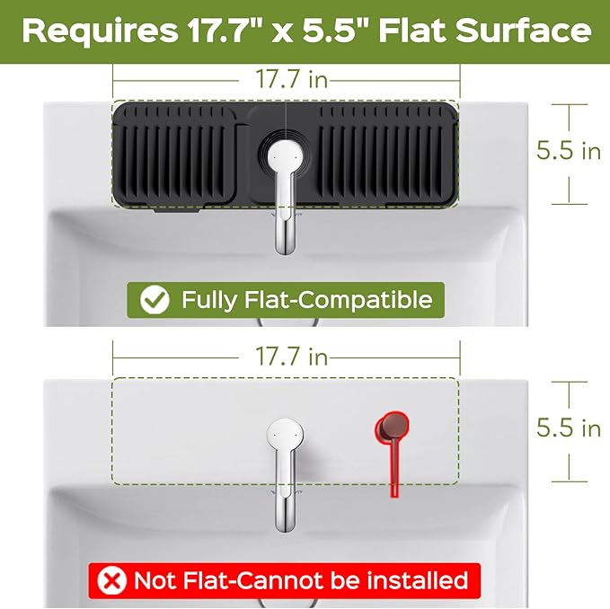 18 Inch Silicone Faucet Mat for Kitchen Sink Splash Guard – 2025 Upgraded Draining Mat with Water Tray Behind Faucet – Countertop Protectors to Catch Spills (Black, 17.7" x 5.5")