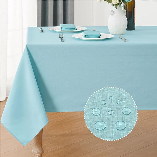 Veblandy Rectangle Tablecloth Waterproof 60x120 inch Linen Textured Table Cloth Stain and Wrinkle Resistant Washable, Decorative Fabric Table Cover for Dining, Party and Camping, Aqua