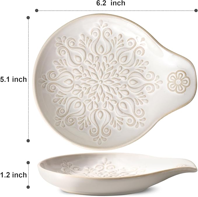 Farmhouse Ceramic Spoon Rests Holder for Kitchen Counter Stove Top (White-A3)