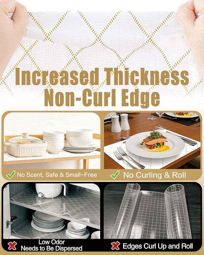 Shelf Liners for Kitchen Cabinets Non-Adhesive, Non-Slip Thickened Shelf Paper Waterproof Washable for Drawer Dresser Pantry Shelve Bathroom Protector Liner