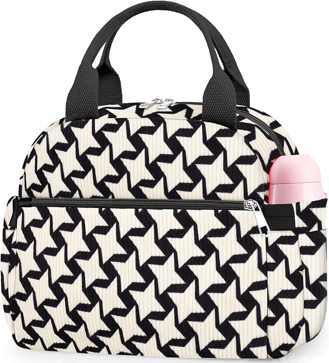 KUBYA Lunch Bag Lunch Box for Women, Cute Corduroy Insulated Reusable Work Leakproof Simple Adults Large Lunch Boxes Tote Bag Men Cooler Bag