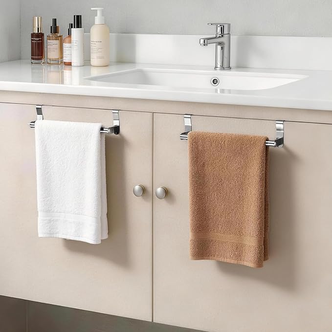 Over Cabinet Towel Holder, 2 Pack Kitchen Cabinet Door Towel Bar, Stainless Steel Over the Cabinet Dish Towel Rack for RV, Brushed Nickel