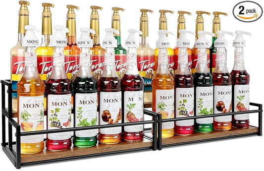 2 Pack Coffee Syrup Organizer Stand, 2-Tier Syrup Holder Rack for Coffee Bar Accessories & Liquor Bottle Display Shelf, Space-Saving Coffee Station Organizer for Syrup, Liquor, Dressing