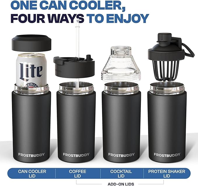 Frost Buddy Universal Can Cooler - Fits all - Stainless Steel Can Cooler for 12 oz & 16 oz Regular or Slim Cans & Bottles - Stainless Steel (Diamond Plate - Silver)
