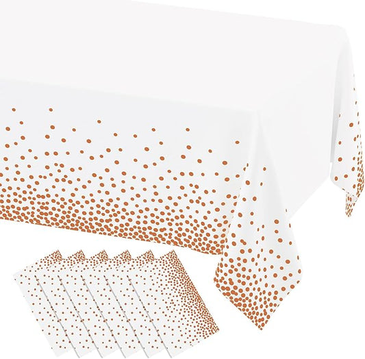 misaya 6 Packs Dot Disposable Table Cloth, 54 x 108 Inch Waterproof Plastic Tablecloth, Rectangle Rose Gold Dots in White Table Covers for Picnic, Birthday, Party