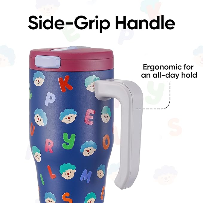 Fijinhom 18 oz Toddler Tumbler with Handle, Stainless Steel Insulated Water Bottle Coffee Mug with Straw, Toddler Cups, Kids Water Bottle for School, Sports, Travel, Alphabet Bubs