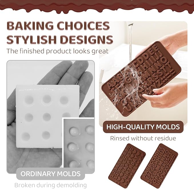 2PCS Silicone Molds for Chocolate,Number Letter Molds,Reusable Candy Molds with Happy Birthday Decorating Symbols,Mini Size Alphabet Decorating for Birthday Cake Lollipop Fondant Chocolate