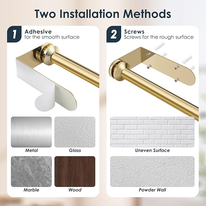 theaoo Paper Towel Holder Under Cabinet, One-Handed Tear Wall Mount Paper Towel Holder Dispenser with Damping Function for Kitchen Organization, Stainless Steel, Self-Adhesive or Drill mounting, Gold