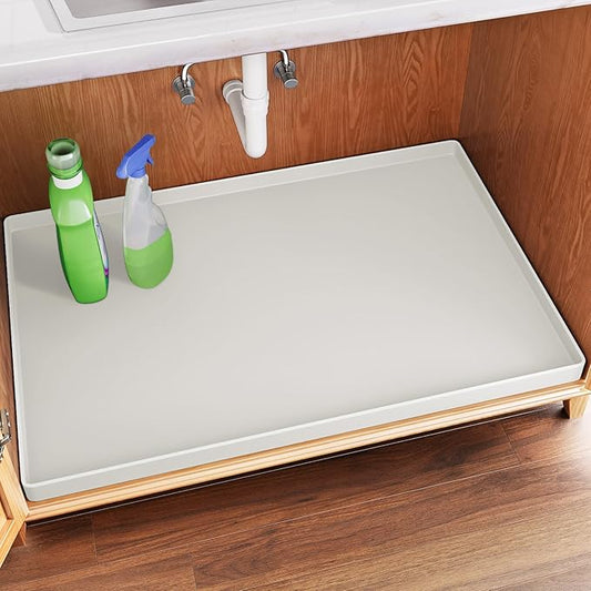 FLATO Waterproof Under Sink Mat 31" x 19" Shelf Liner for Kitchen and Bathroom, Cabinet Protector, Organizers and Storage, Flexible Silicone Drip Tray