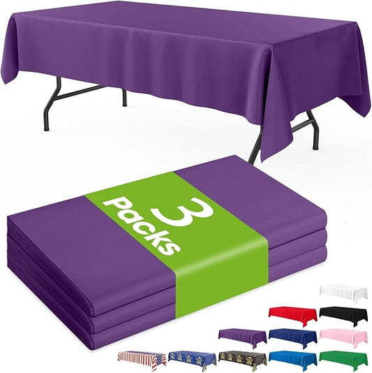 Pureegg Plastic Table Cloth Disposable 3 Pack, 54x108 Inch Rectangular Table Cloth, Leakproof Table Cover for Picnic, Graduation Party Tablecloths, Graduation Decorations Class of 2026, Purple