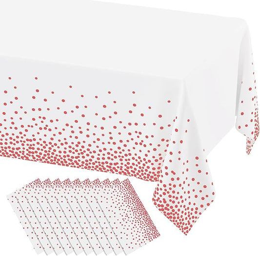misaya 10 Packs Dot Disposable Table Cloth, 54 x 108 Inch Waterproof Plastic Tablecloth, Rectangle Pink Dots in White Table Covers for Mother's Day, Picnic, Birthday, Party