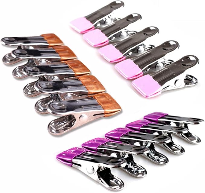30 Pack 2.2 Inch Heavy Duty Stainless Steel Clothes Pins, 3 Colors Windproof Clothespins with Rubber Tips, Multipurpose Metal Clips for Laundry Clothesline, Towel, Sock, Photo & Food Snack