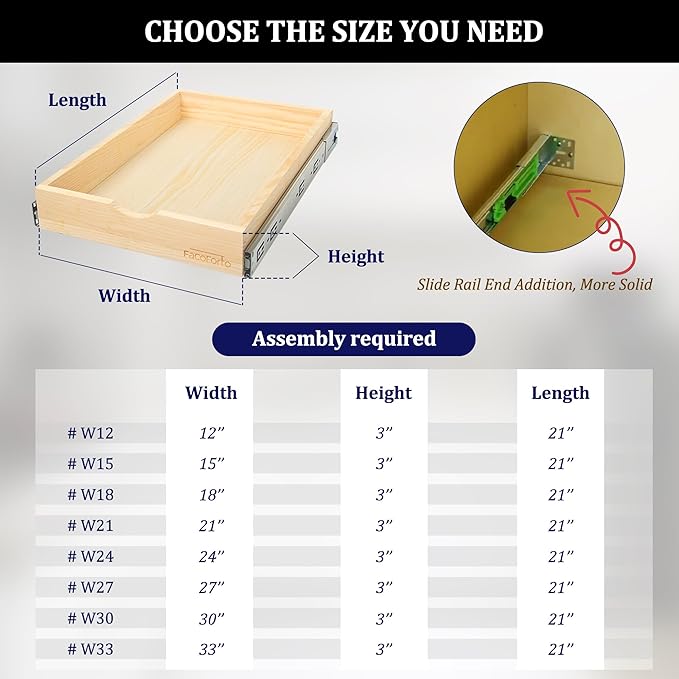 Kitchen Cabinet Organizer, Fully Assembled Drawer Wood Pull Out Tray Drawer Box Cabinet Slide Out Shelve, Wooden Pull-Out Shelf (W24''×D21''×H3'')