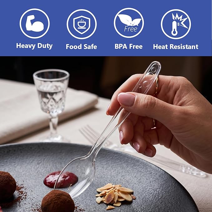 SACATR 1000 Count Clear Plastic Spoons Bulk - Plastic Silverware Spoons Heavy Duty, Premium Disposable Spoons, BPA-Free, Heat Resistant, Suitable for Parties, Events, and Everyday Use