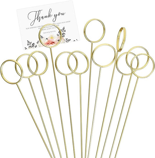 30 Pack Strong Grip Gold Floral Card Holder Picks, 13.4 Inch Premium Metal Flower Picks for Table Centerpieces, Picture Holders for Tables, Photo Card Holder Sticks for Flower Arrangements