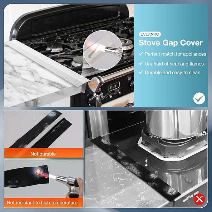 16.5"-33" Stove Counter Gap Covers, Stainless Steel Stove Gap Guard, Cooktop Trim Kit, Stove Gap Guards, Oven Gap Filler, Heat Resistant & Effectively Protect Stove Gap Filler,White(2PCS)