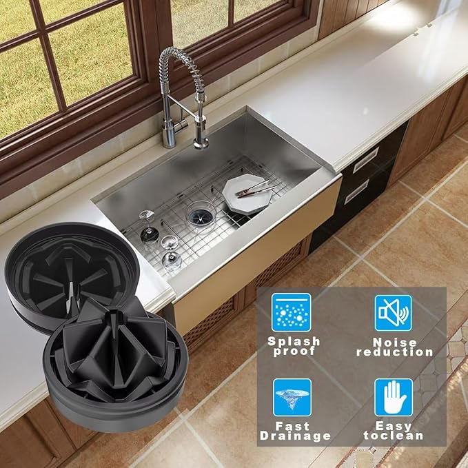 2 Pack Garbage Disposal Splash Guard 3 3/8 Inch, Sink Baffle for InSinkErator Evolution & Most 3-Bolt Models, Upgraded Removable Quiet Collar with Noise Reducing Petal Design