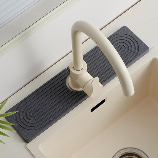 Stone Faucet Mat for Kitchen Sink，Super Absorbent Diatomite Fast Drying Stone and Bathroom Stone Tray for Counter Quick Drying Splash Guard,Prevents Moisture Buildup Sink(Dark Grey,15.8" x 3.9")