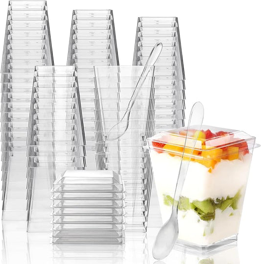 100 Pack 5 oz Plastic Dessert Cups With Lids and Spoons, Yogurt Parfait Appetizer Cups for Party, Mini Dessert Shooters for Pudding and Fruit