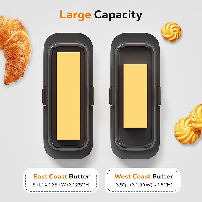 Butter Dish with Lid for Countertop and Refrigerator Door Shelf, Airtight Butter Keeper Container, Locking Butter Holder for East/West Coast Butter, BPA-free, Microwave/Dishwasher Safe